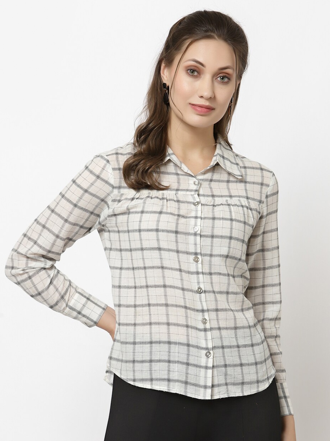 

Gipsy Women White Checked Shirt Style Top