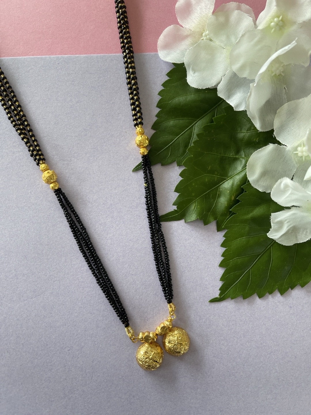

Digital Dress Room Black Long Gold-Plated Beaded Mangalsutra