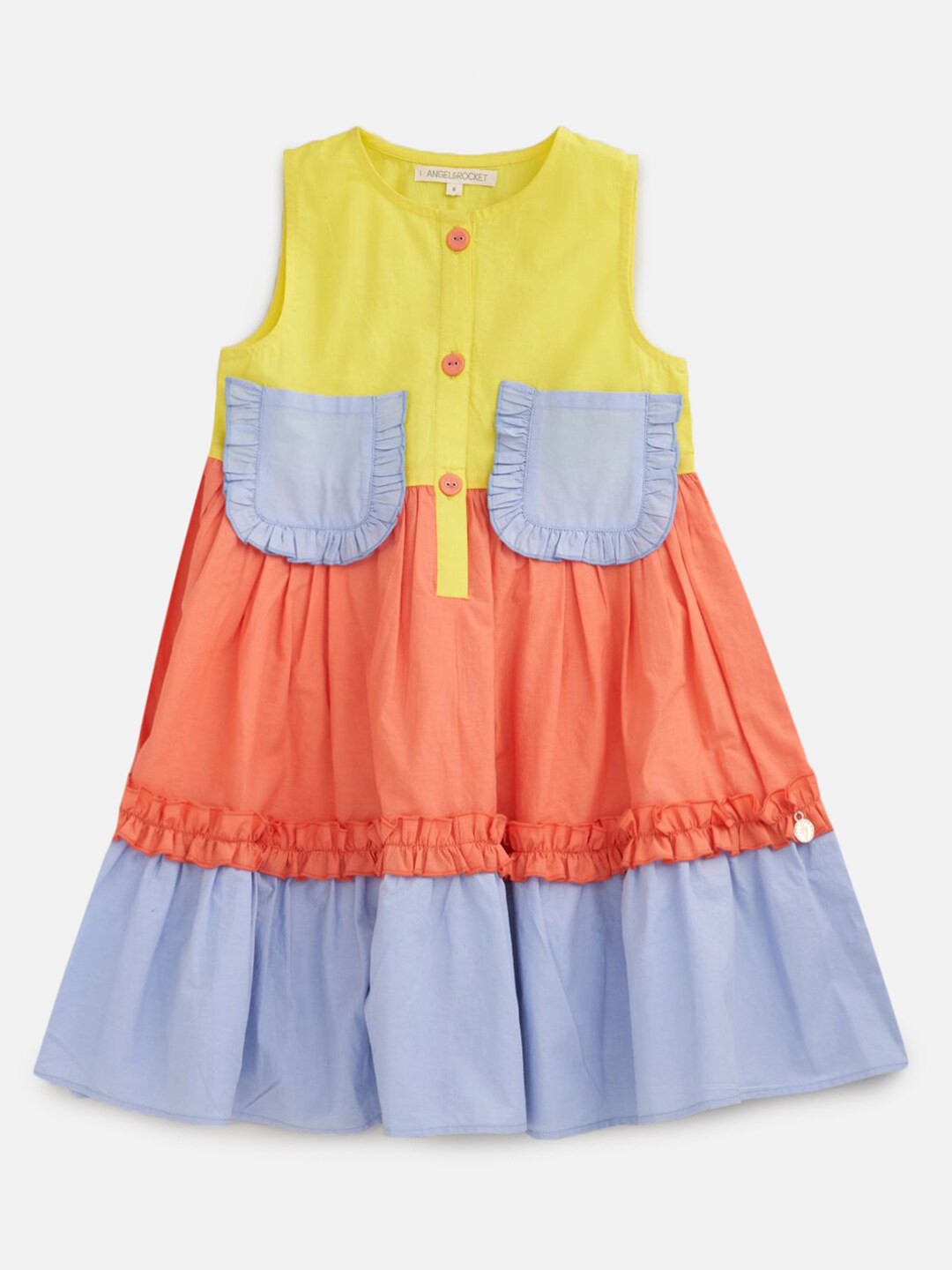 

Angel & Rocket Girls Yellow & Orange Colourblocked A-Line Dress