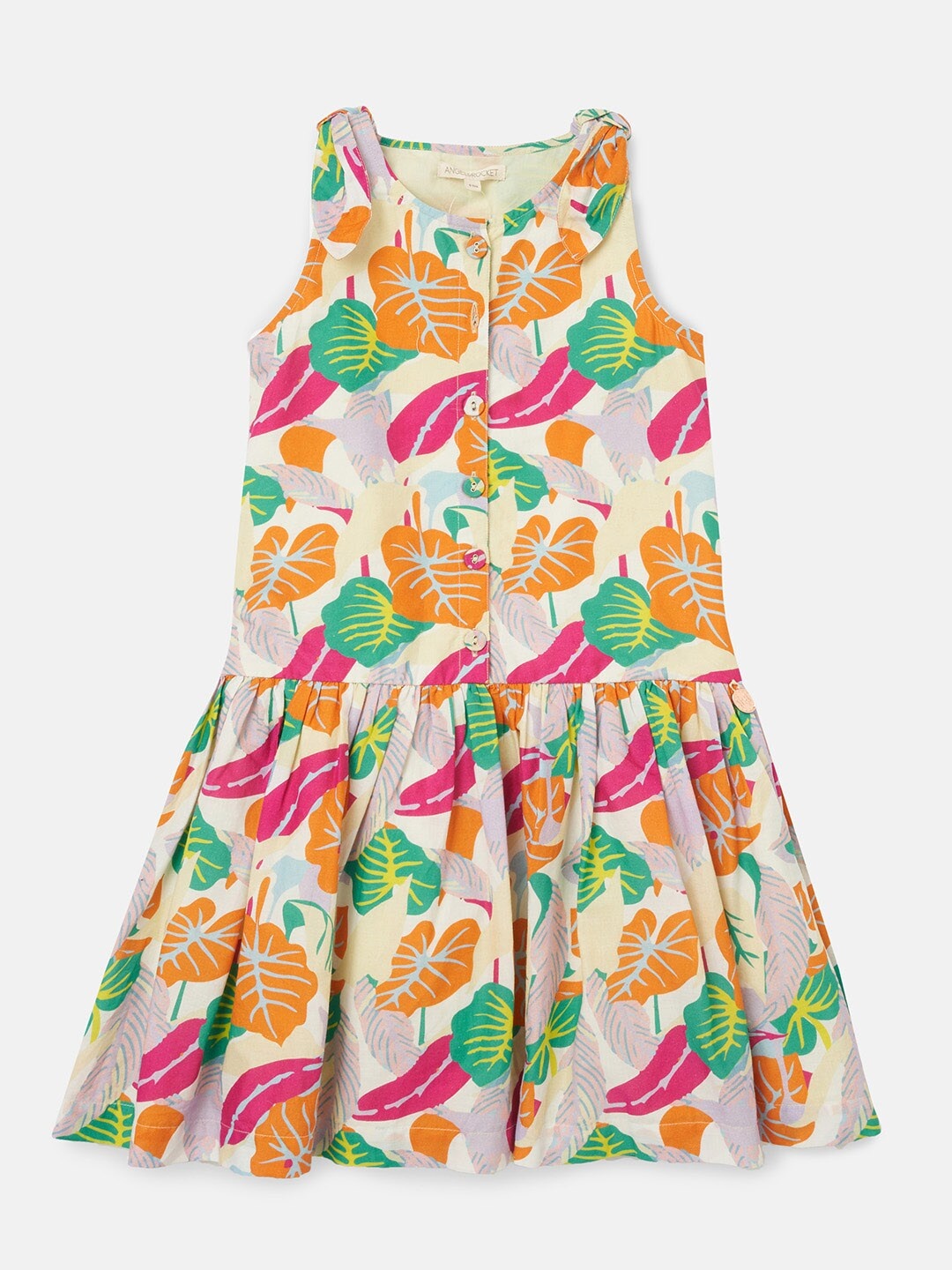 

Angel & Rocket Girls Multicoloured Floral Cotton Drop-Waist Dress, Multi