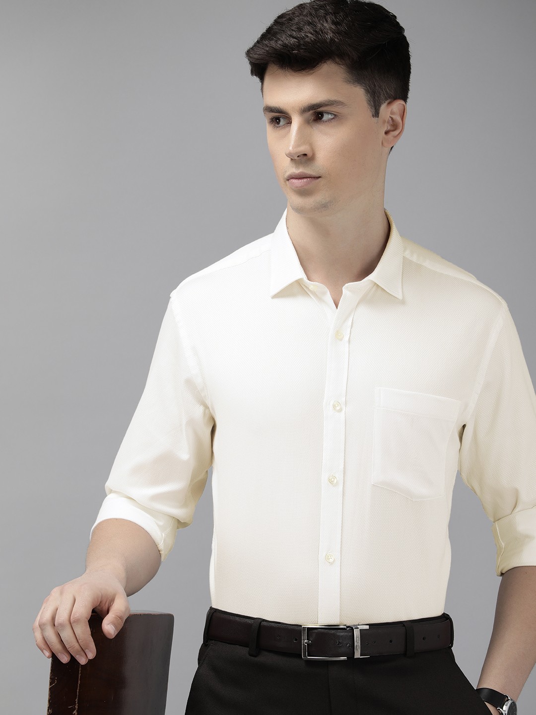 

Park Avenue Pure Cotton Self Design Slim Fit Textured Formal Shirt, Off white
