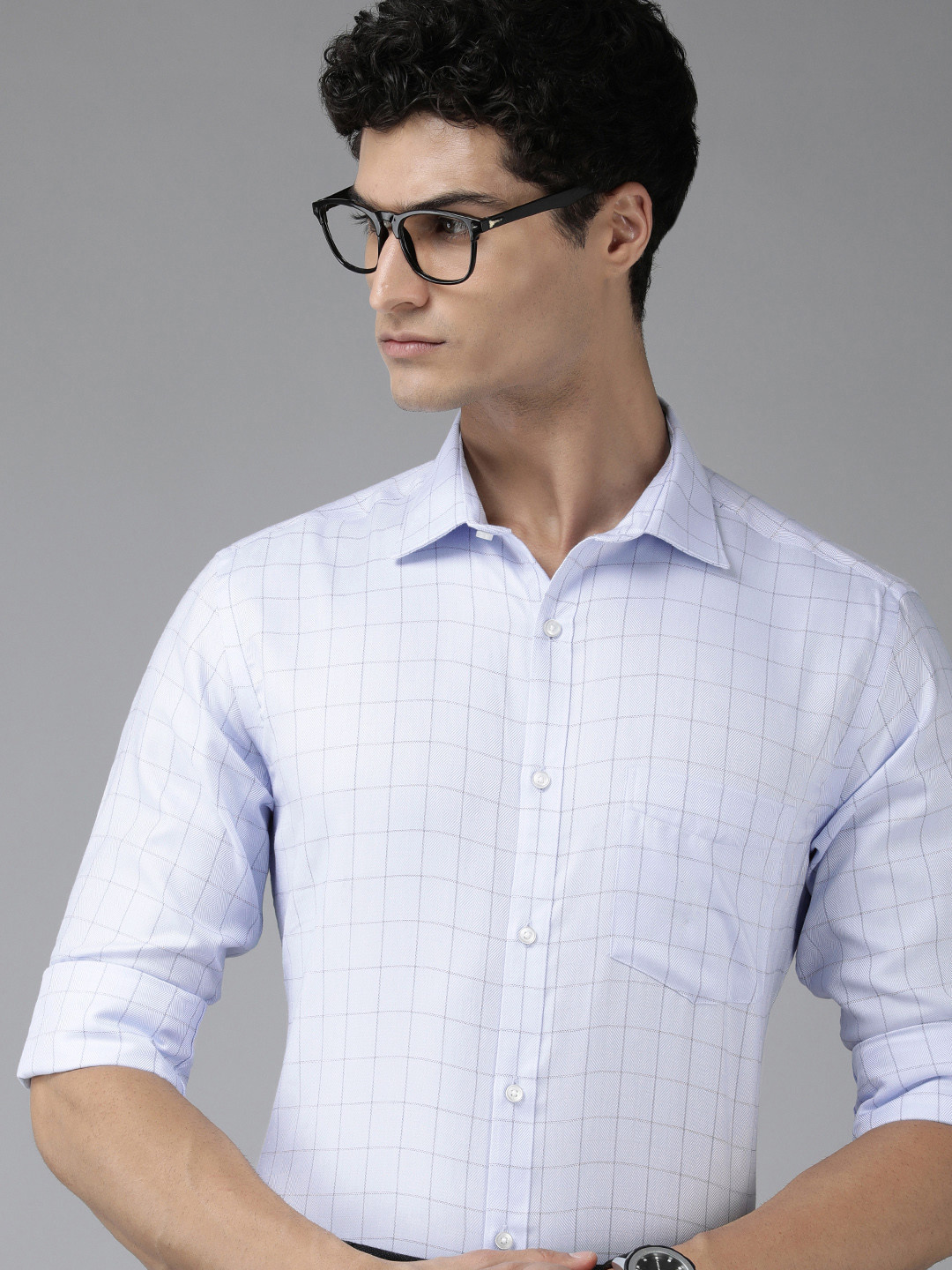 

Park Avenue Slim Fit Pure Cotton Checked Formal Shirt, Blue