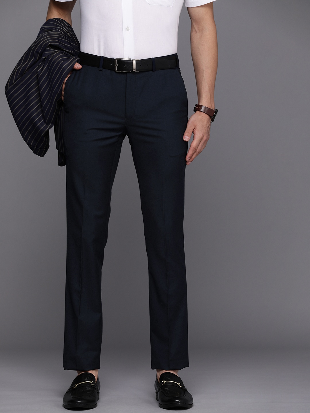

Raymond Men Blue Solid Slim Fit Formal Trousers