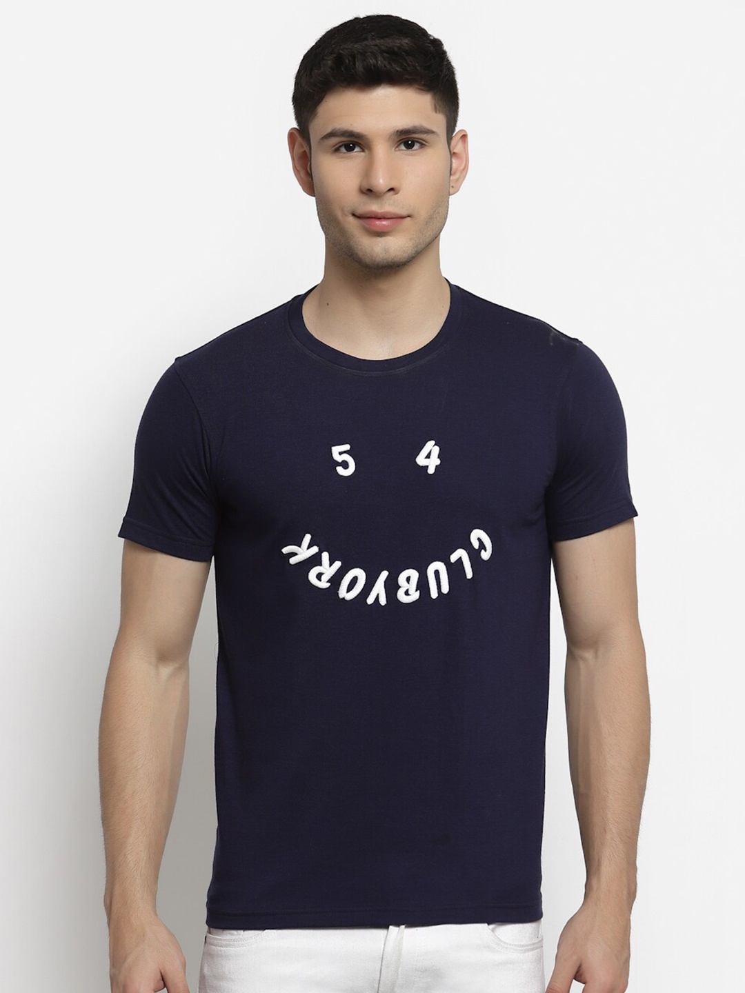

Club York Men Navy Blue Typography Printed T-shirt