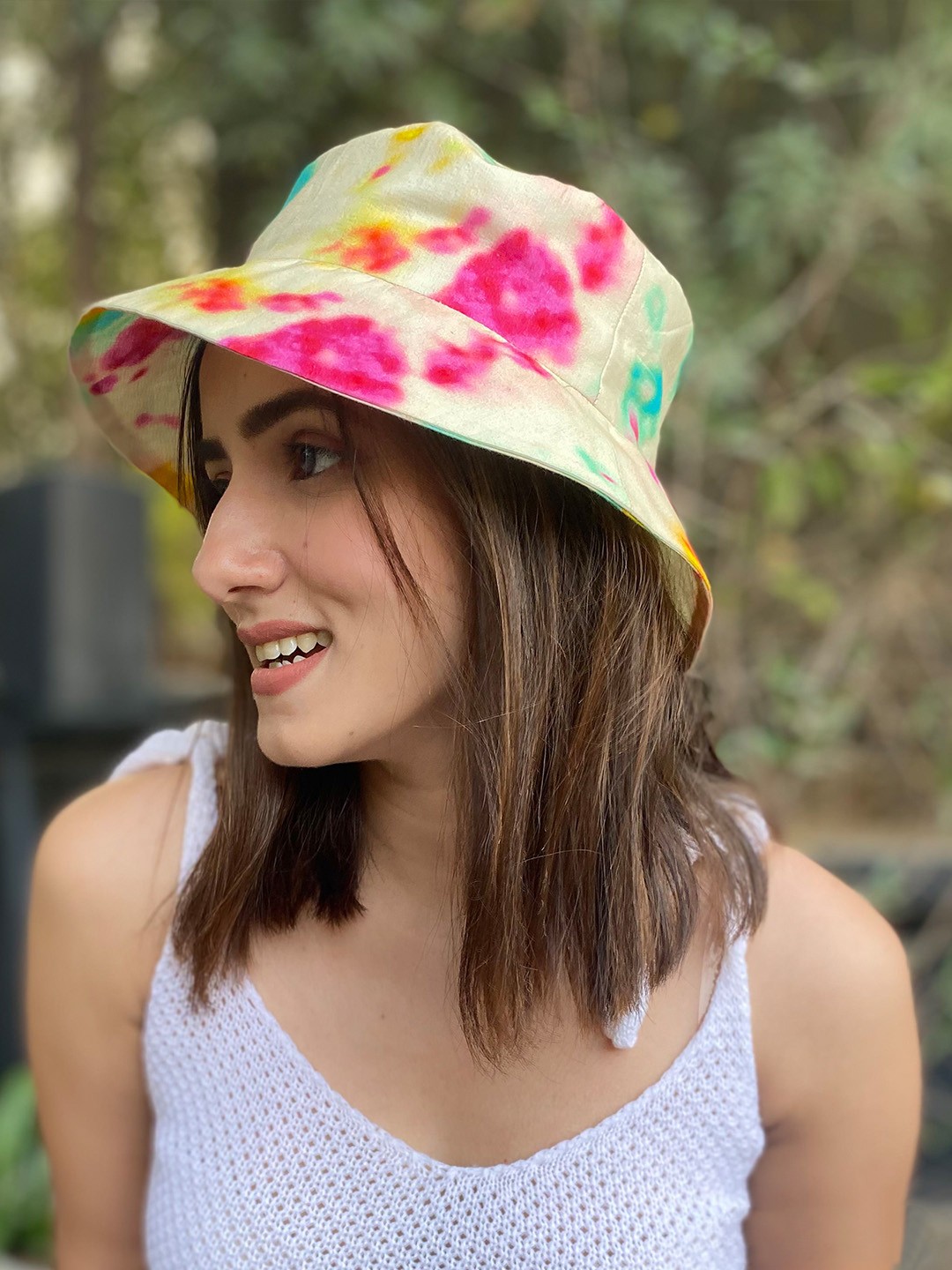 

HAIR DRAMA CO. Pink & Yellow Tie-Dye Bucket Hat