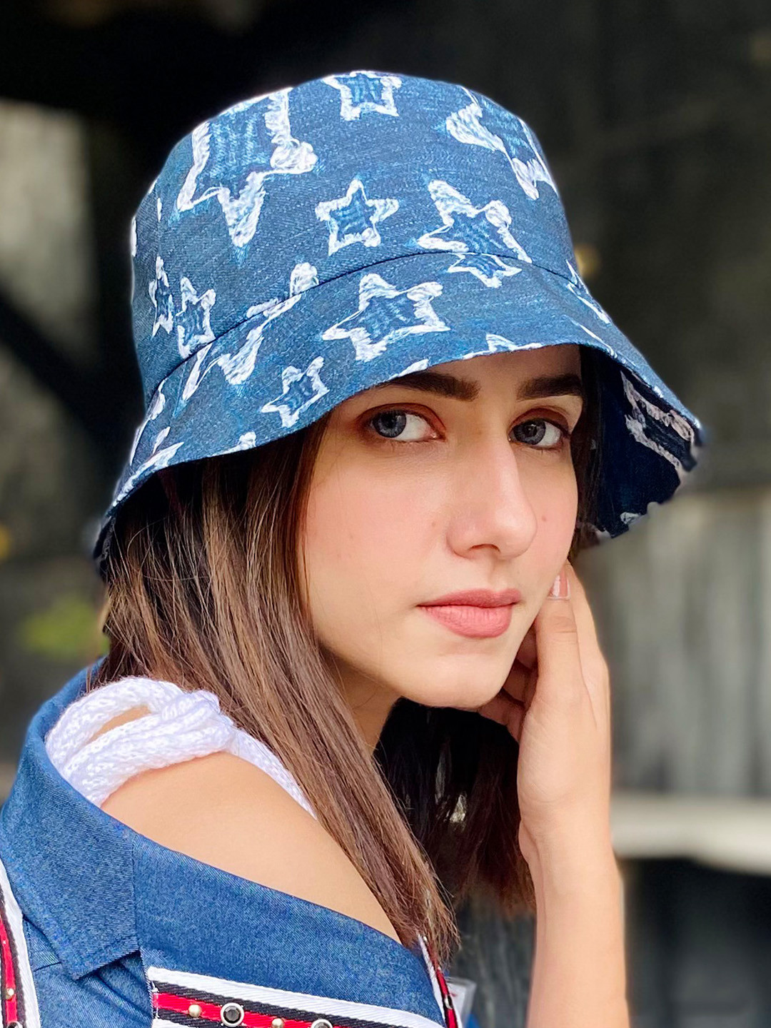

HAIR DRAMA CO. Women Blue & White Printed Bucket Hat