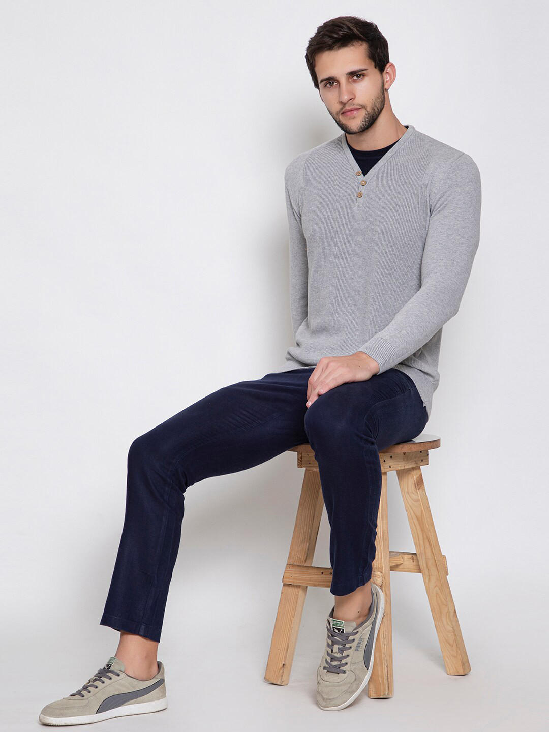 

ARMISTO Men Grey Solid Cotton Pullover
