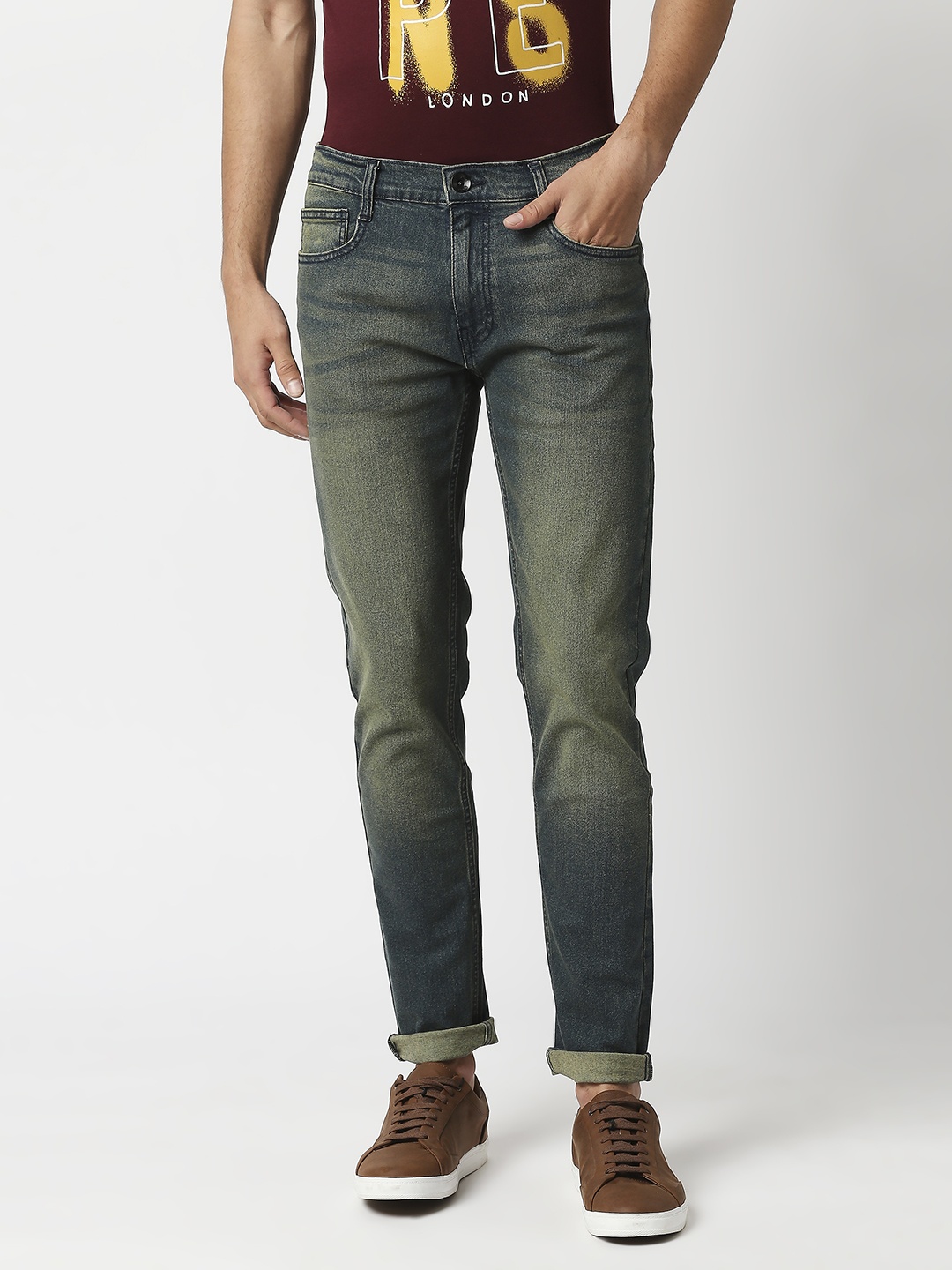 

Pepe Jeans Men Green Vapour Tapered Fit Low-Rise Ombre Stretchable Jeans