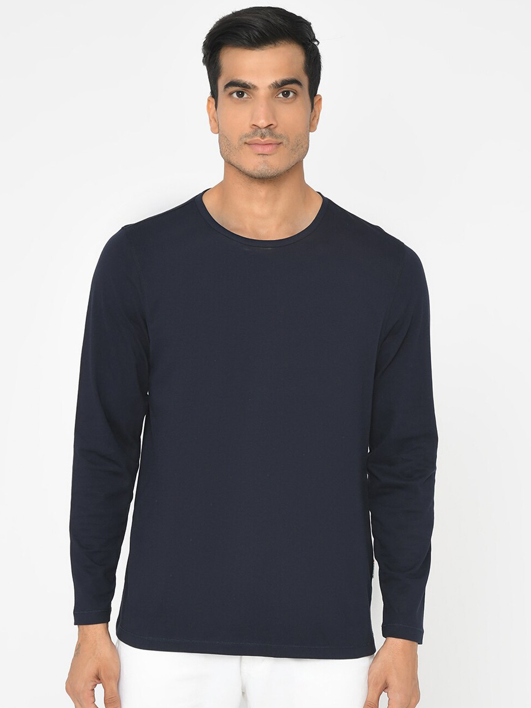 

EDRIO Men Navy Blue Pure Cotton T-shirt