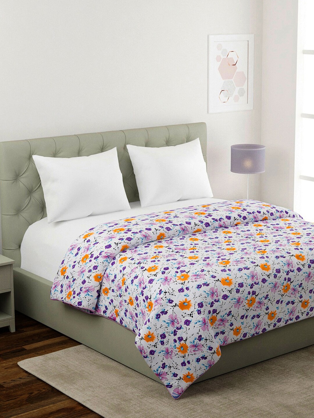

KLOTTHE White & Pink Floral Mild Winter 210 GSM Cotton Double Bed Dohar
