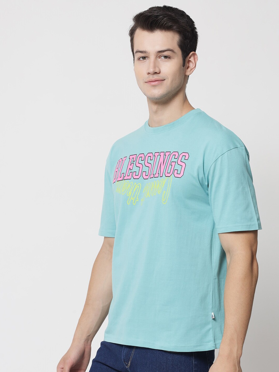 

The Dry State Men Turquoise Blue Typography Printed T-shirt