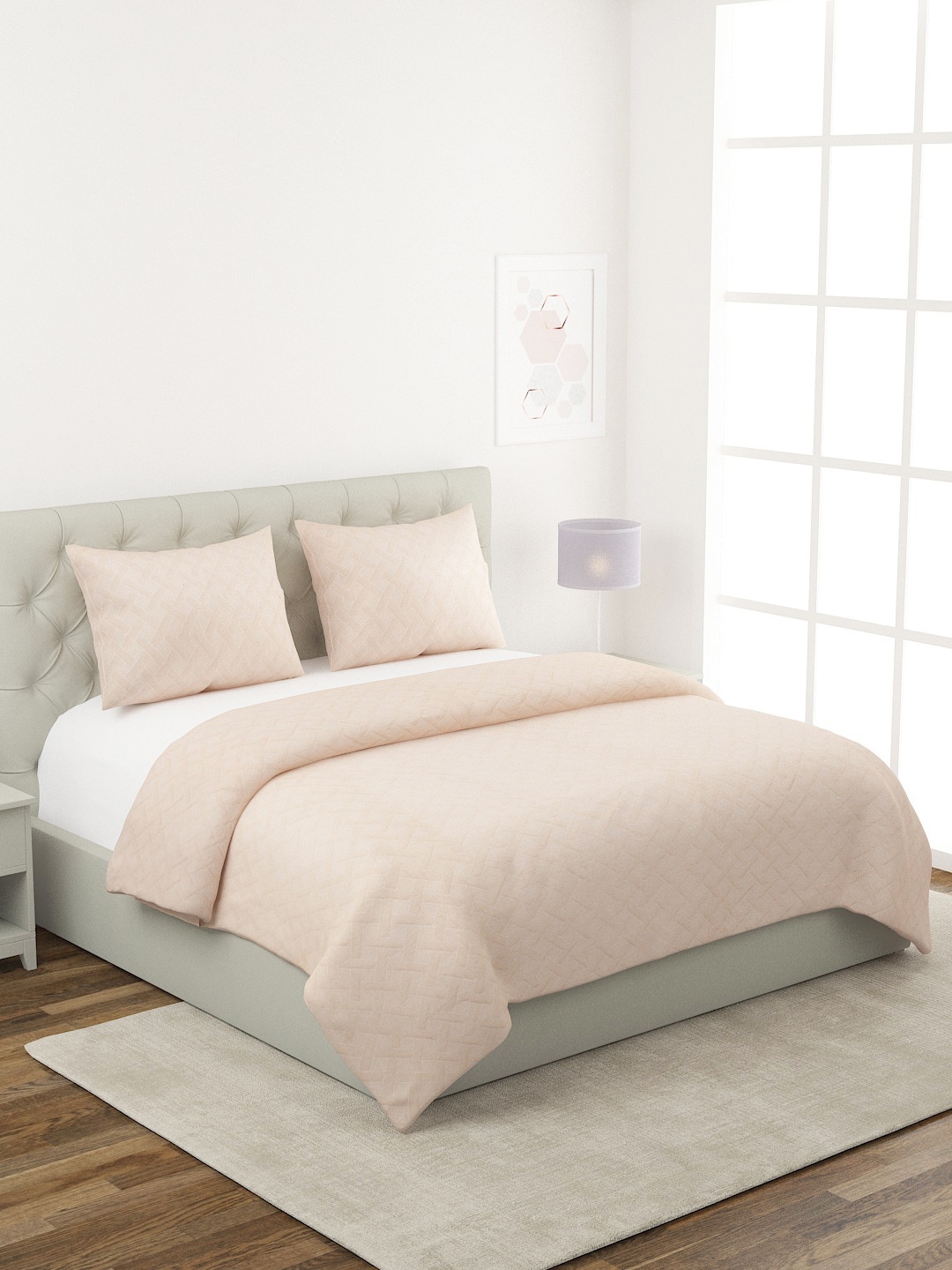 

ROMEE Beige Geometric Printed 180 TC Double Bed Cover With 2 Pillow Covers