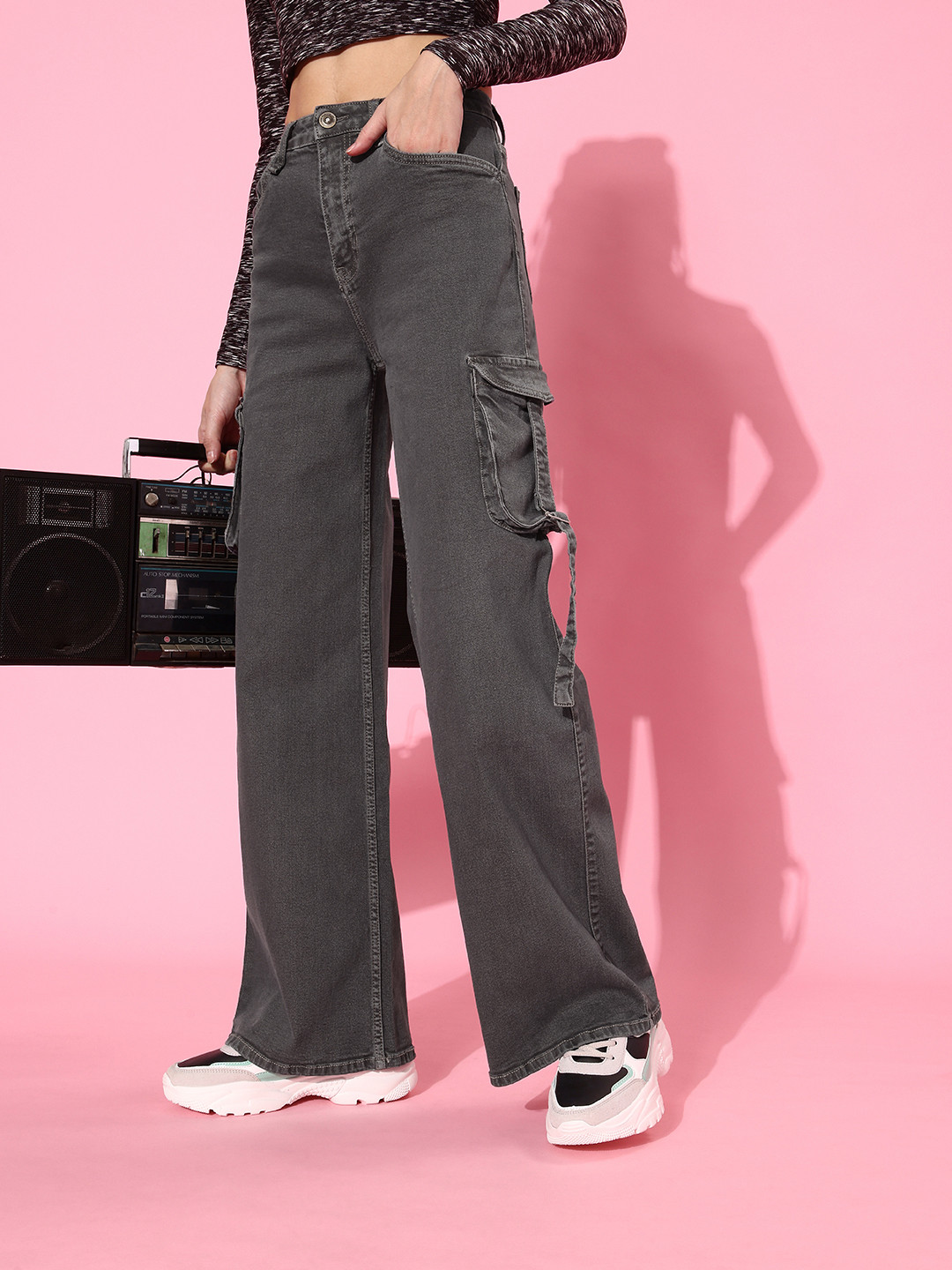 

Roadster Women Grey High-Rise Wide Leg Fit Stretchable Jeans