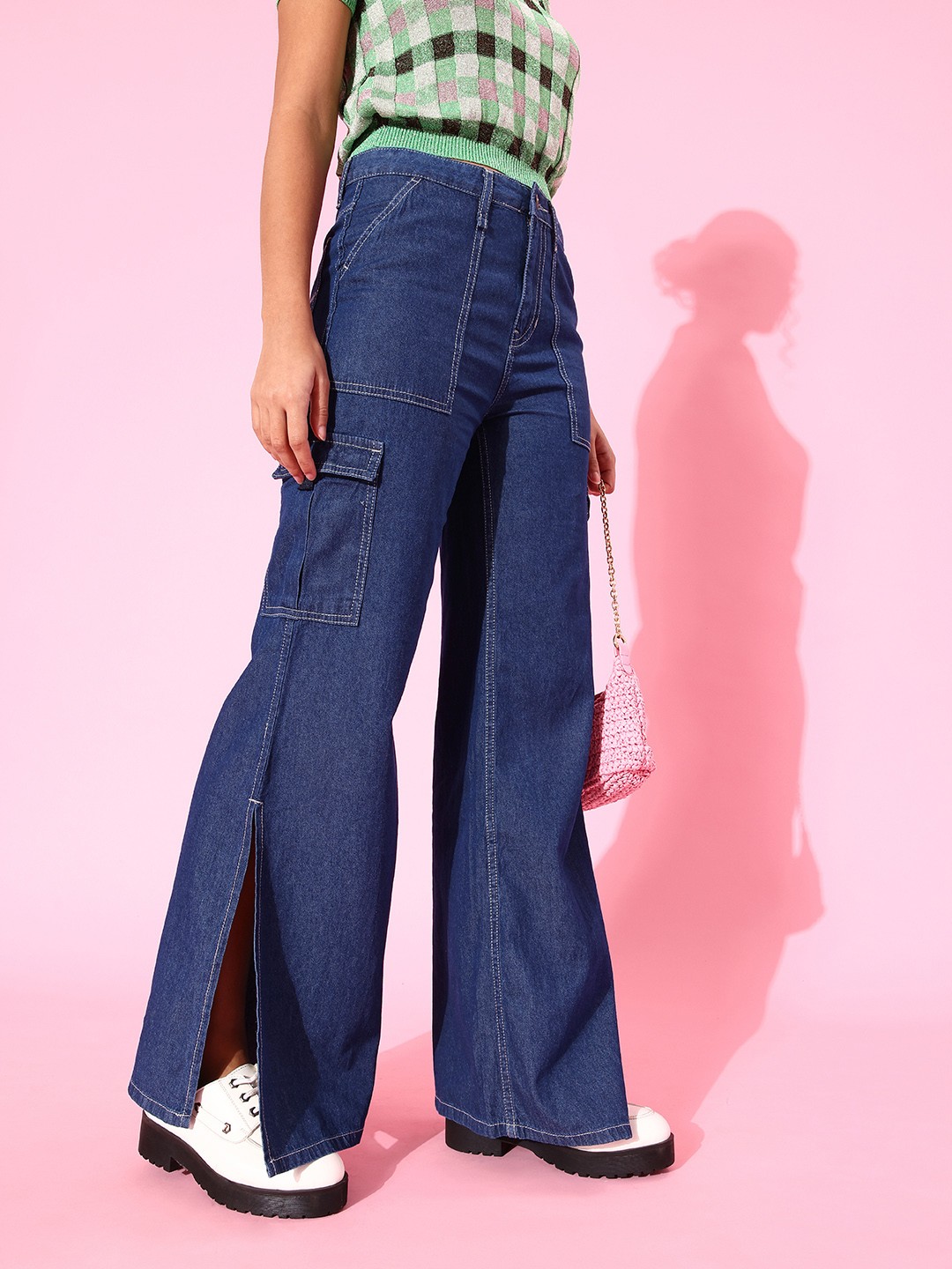 

The Roadster Lifestyle Co. Women Blue Pure Cotton Light Fade Wide Leg Stretchable Jeans
