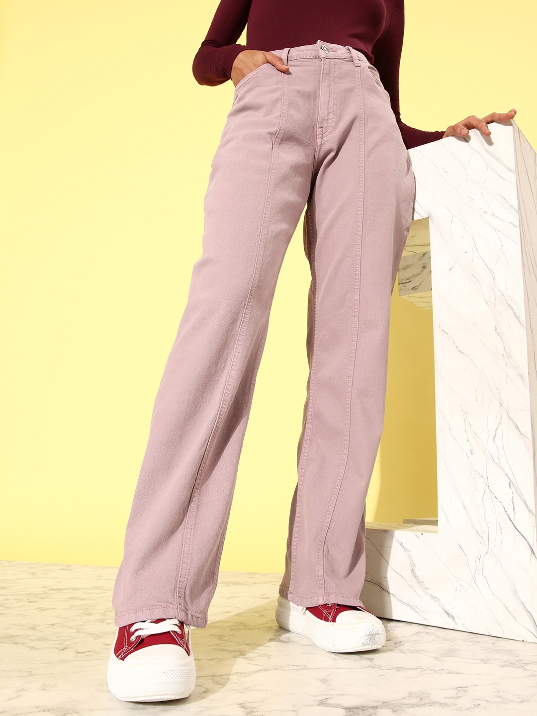 

The Roadster Lifestyle Co. Women Dad Fit Princessline Cut High-Rise Stretchable Jeans, Pink