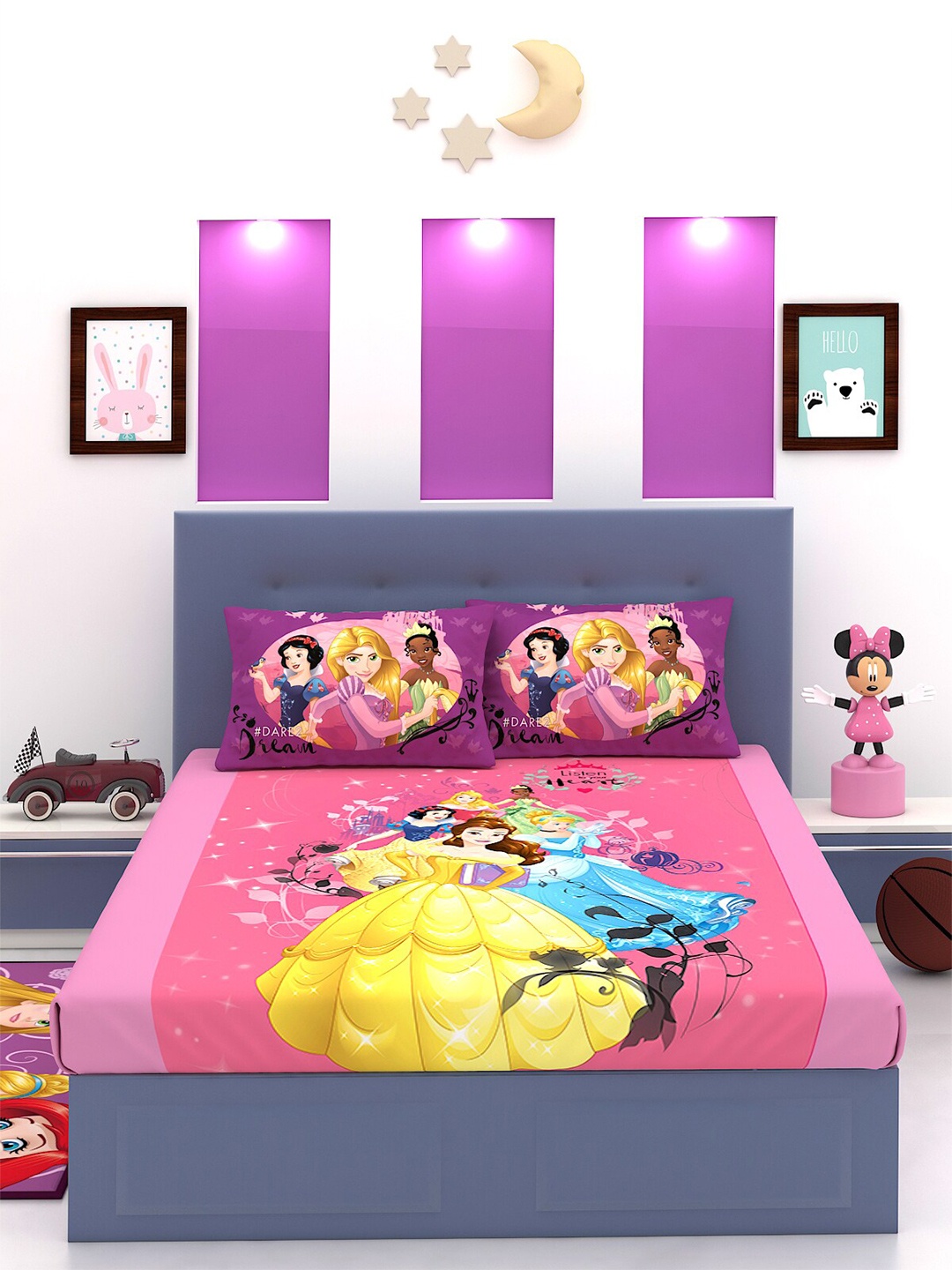 

Disney Blue & Purple Cartoon Characters 180 TC King Bedsheet with 2 Pillow Covers