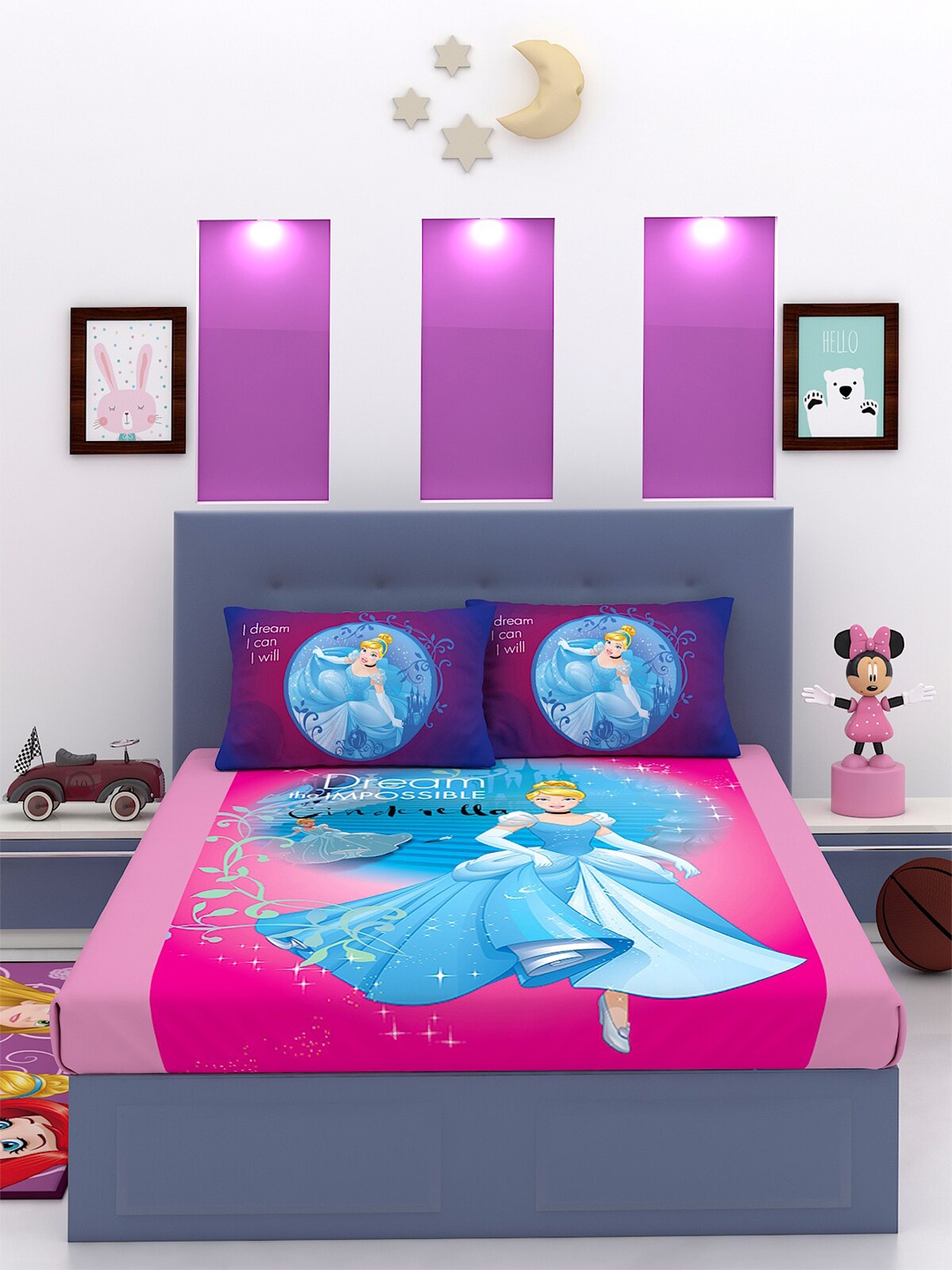 

Disney Blue & Purple Cartoon Characters 180 TC King Bedsheet with 2 Pillow Covers