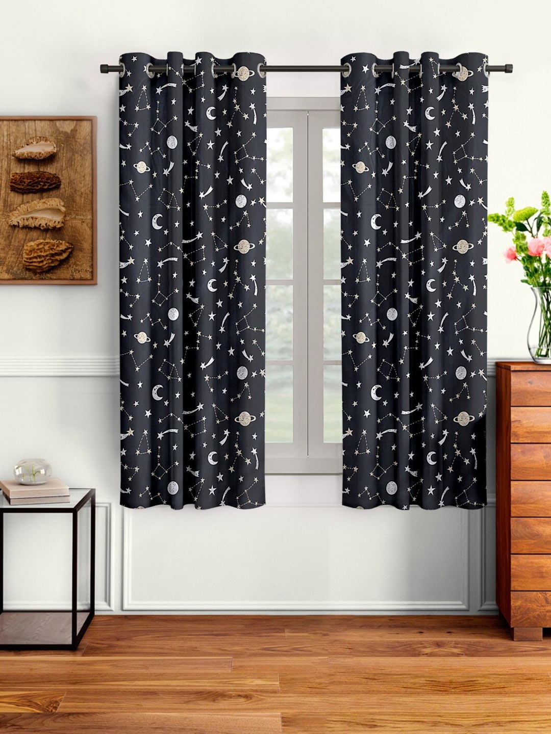 

Cortina Navy Blue & White Set of 2 Window Curtain