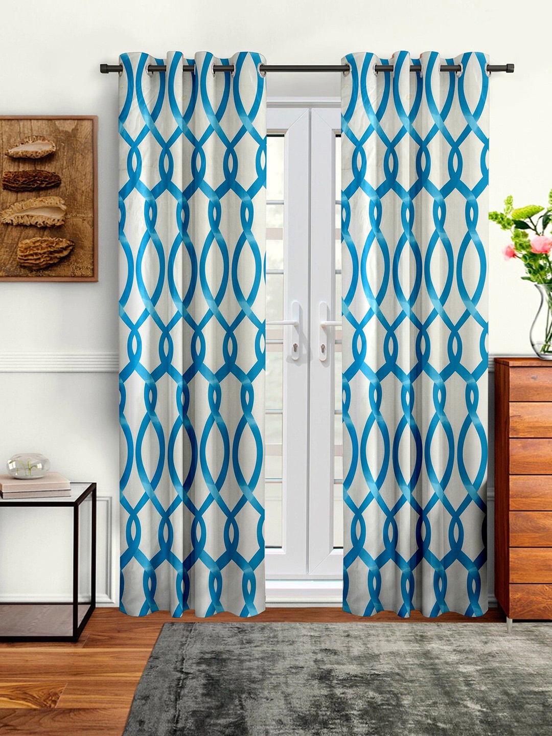 

Cortina Blue & White Set of 2 Long Door Curtains