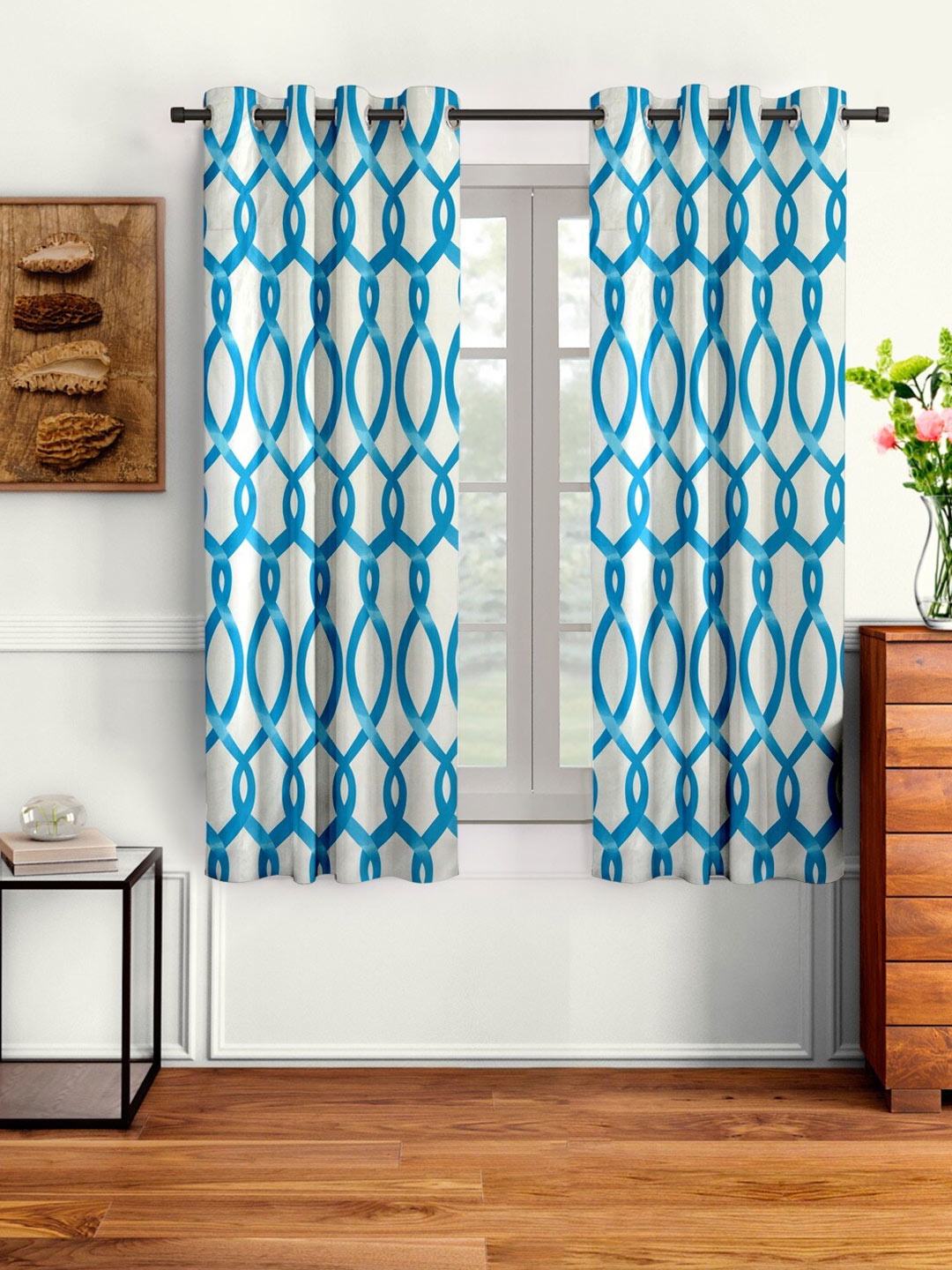 

Cortina Set of 2 Abstract Printed Window Curtains, Blue