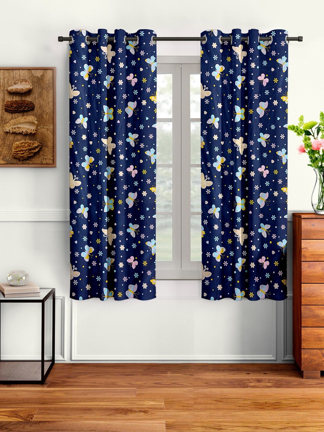 

Cortina Navy Blue & Pink Set of 2 Window Curtains