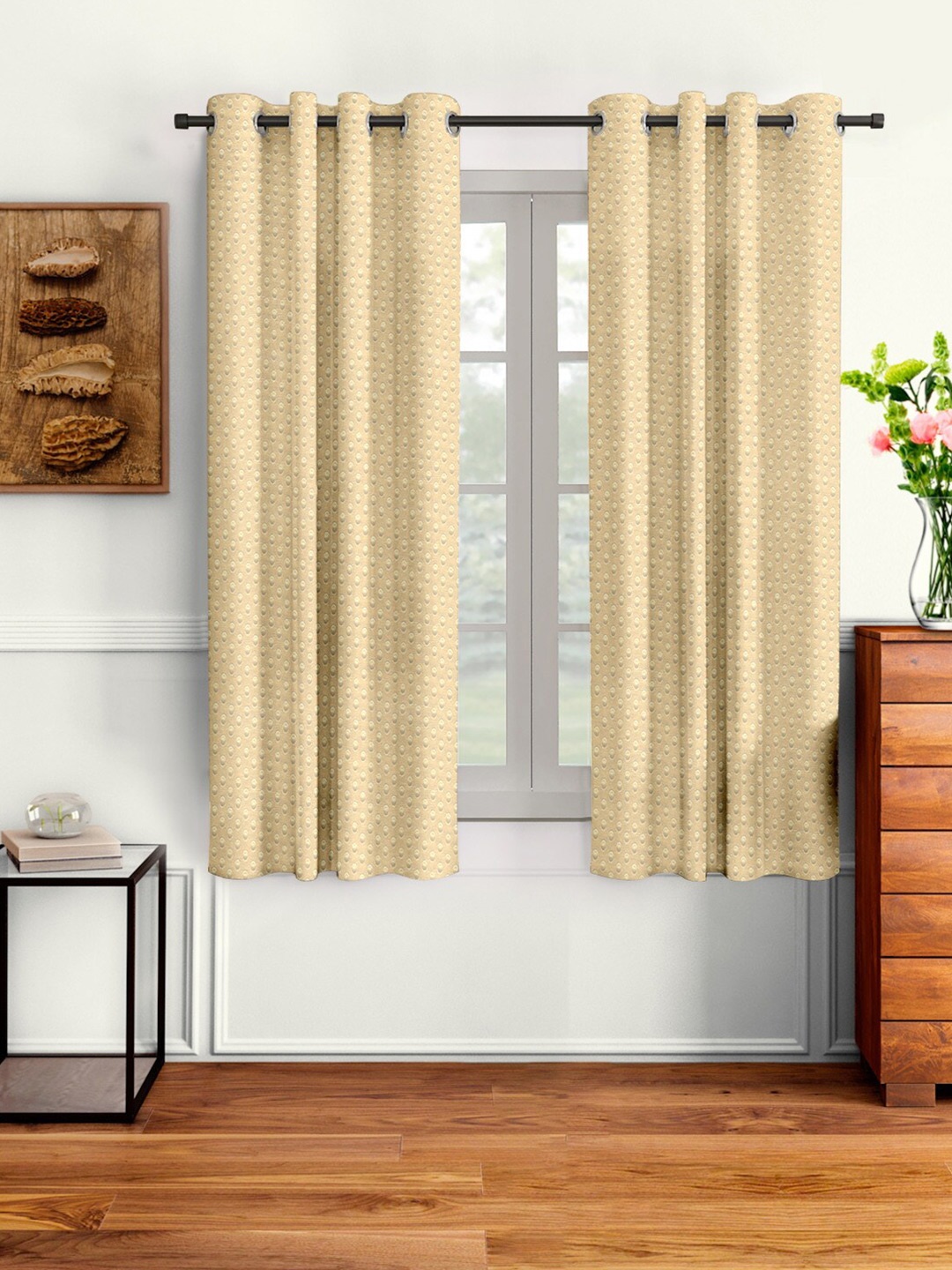 

Cortina Beige Set of 2 Polka Dots Embossed Window Curtains