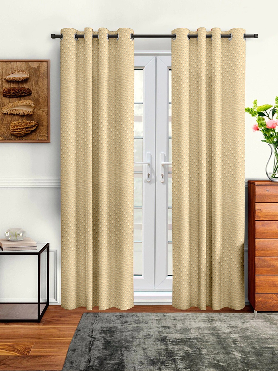 

Cortina Beige Set of 2 Polka dots Embossed Plain Polyester Door Curtains