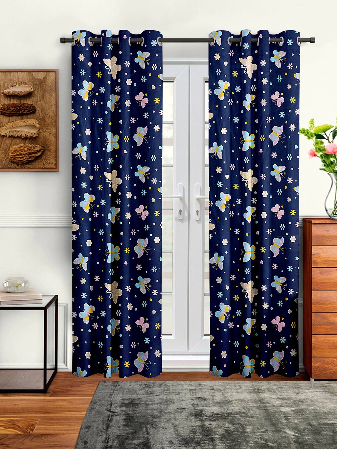 

Cortina Navy Blue & Yellow Set of 2 Geometric Door Curtain