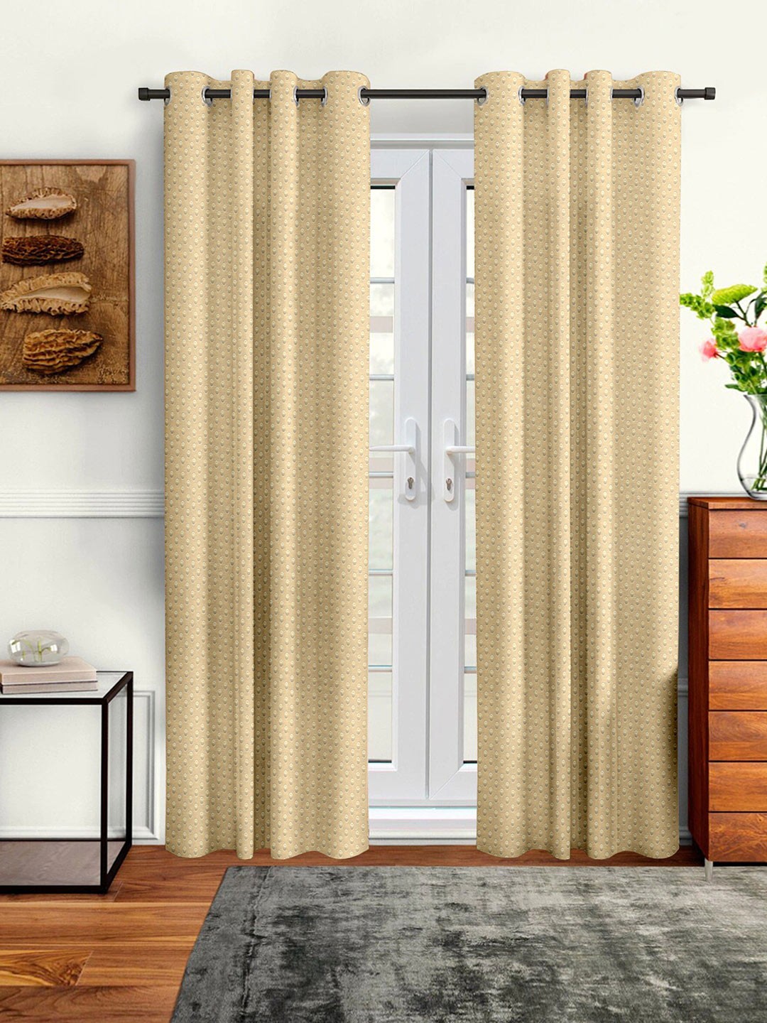 

Cortina Beige Set of 2 Polka dots Embossed Long Door Curtains