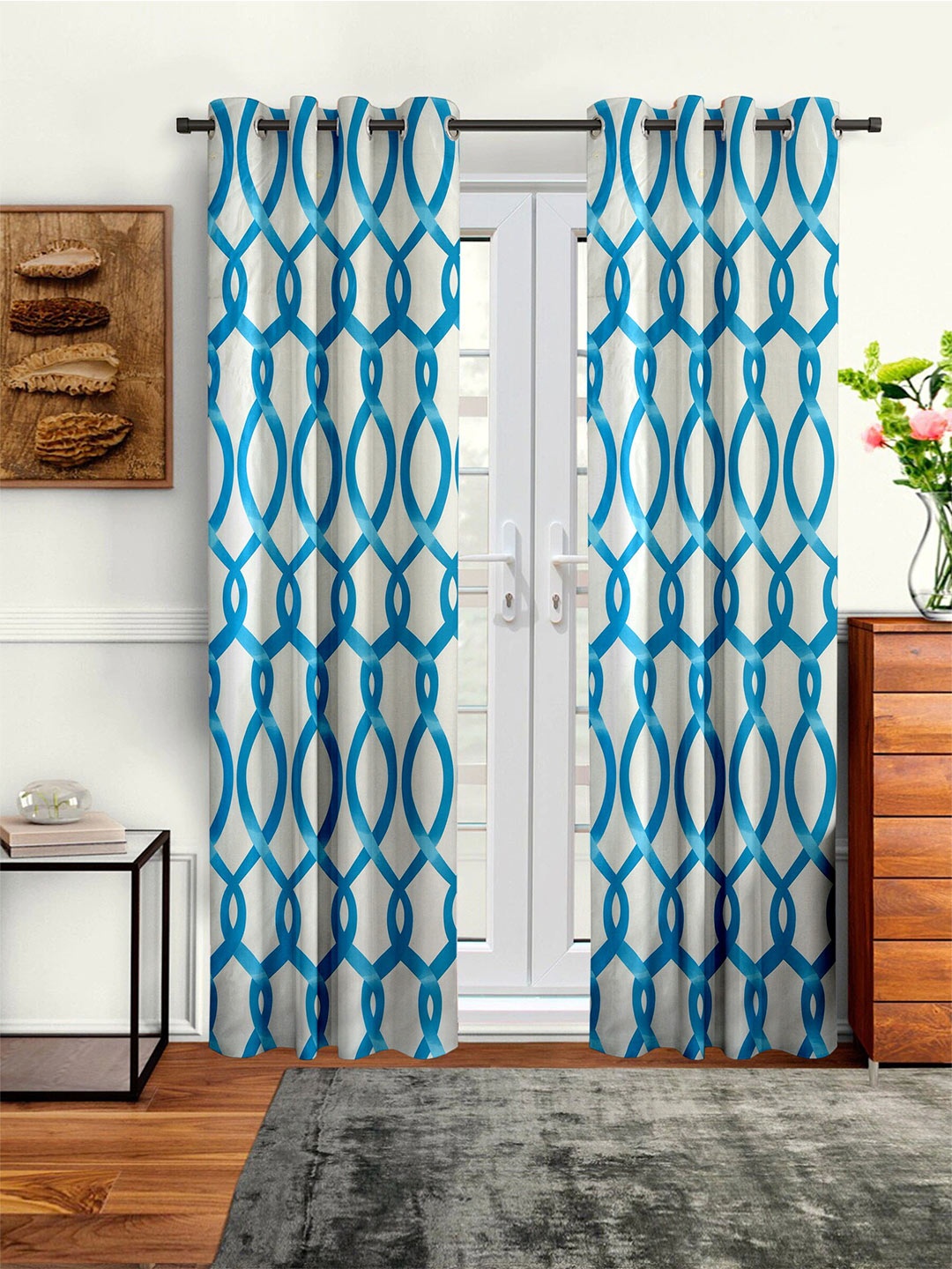 

Cortina Set of 2 Abstract Printed Door Curtains, Blue