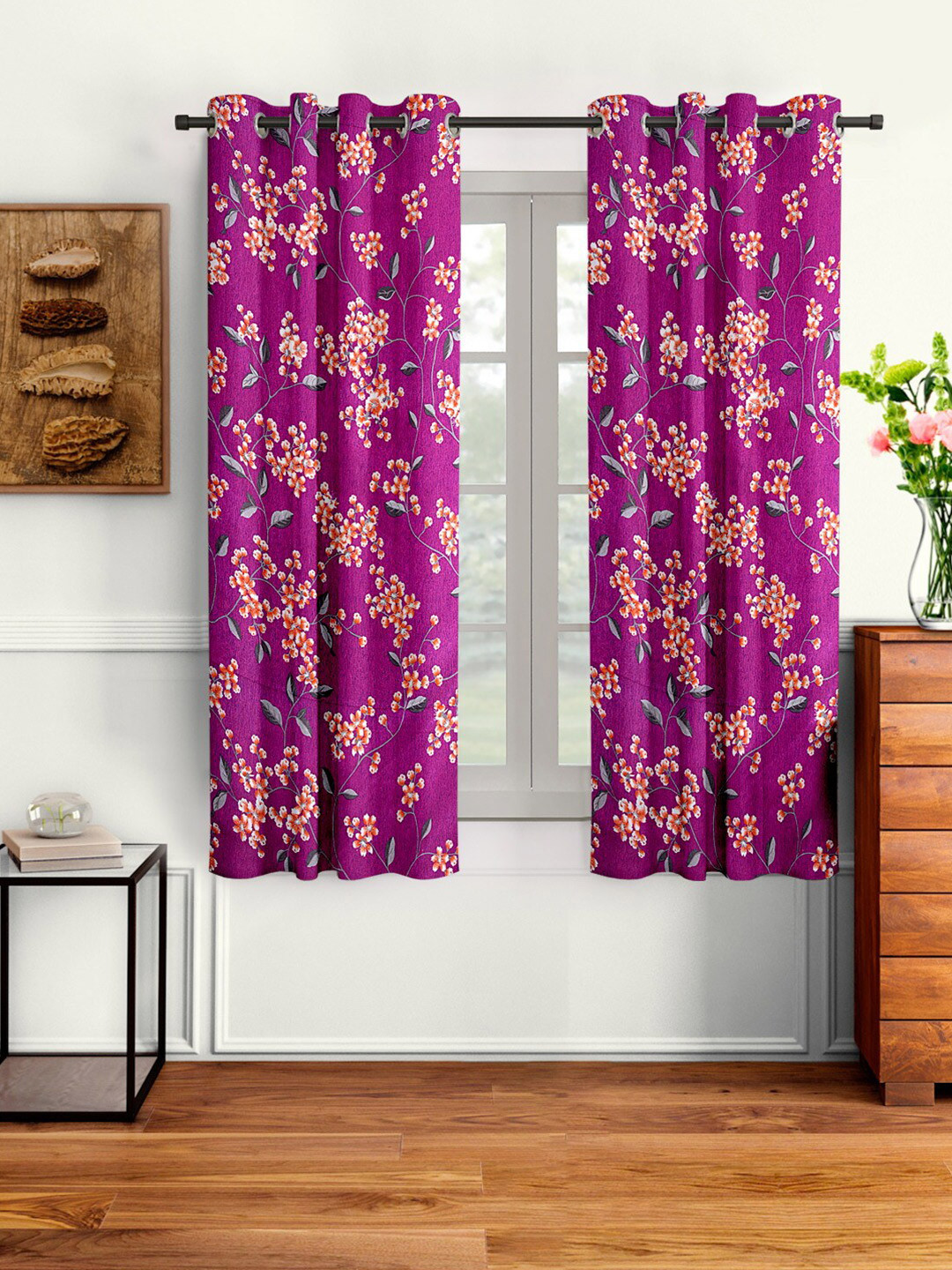 

Cortina Set of 2 Floral Printed Window Curtains, Pink