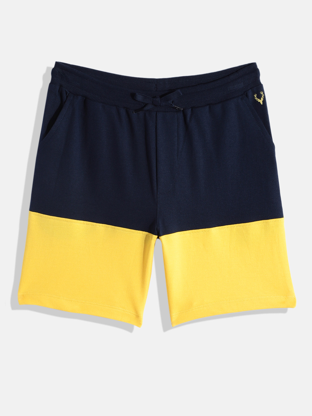 

Allen Solly Junior Boys Navy Blue & Yellow Colourblocked Pure Cotton Shorts