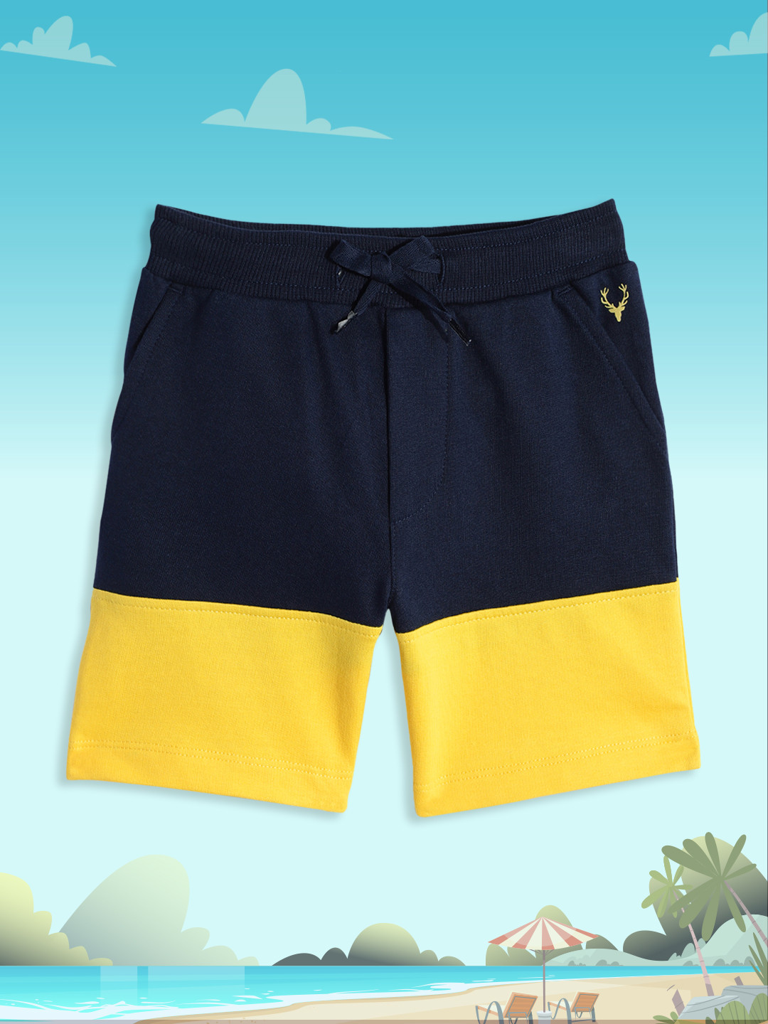 

Allen Solly Junior Boys Navy Blue & Yellow Colourblocked Pure Cotton Shorts