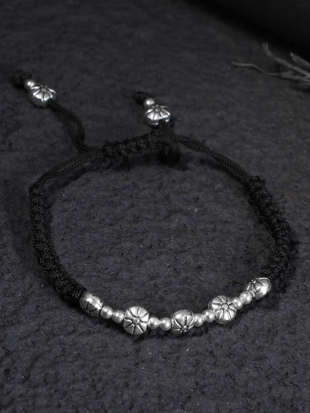 

Adwitiya Collection Women Silver-Toned & Black Brass Oxidised Silver-Plated Wraparound Bracelet