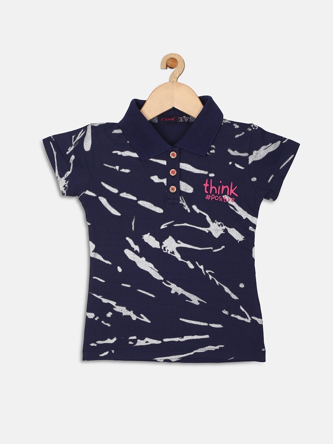 

Ziama Girls Navy Blue Print Shirt Style Top