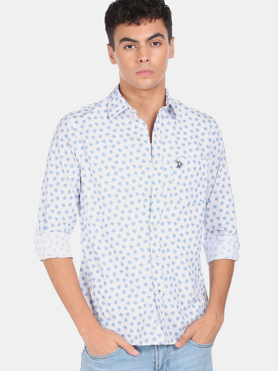 

U S Polo Assn Men White Floral Printed Casual Shirt