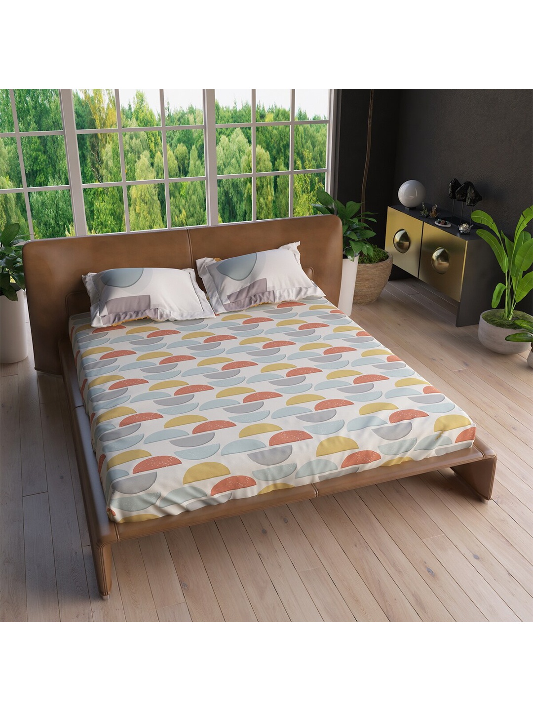 

LABHAM Brown & Beige 220 TC King Bedsheet with 2 Pillow Covers
