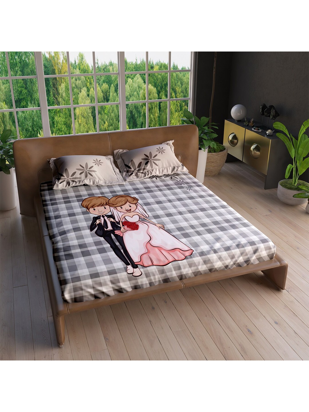 

LABHAM Grey & White Graphic 220 TC King Bedsheet with 2 Pillow Covers