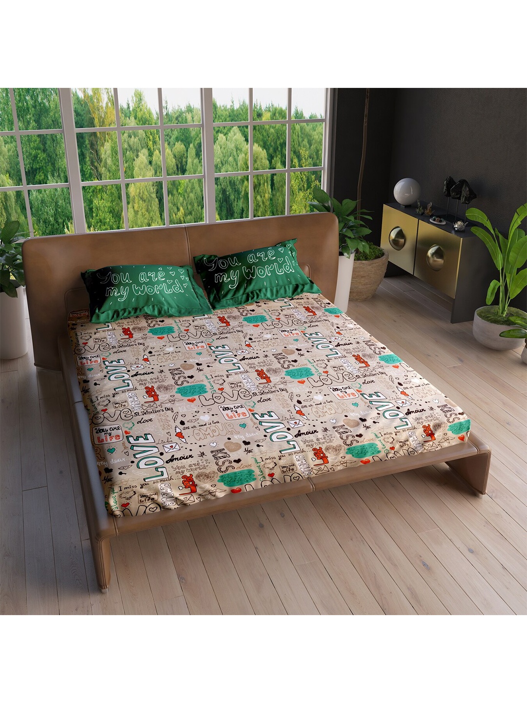 

LABHAM Sea Green & White 220 TC Cotton King Bedsheet with 2 Pillow Covers