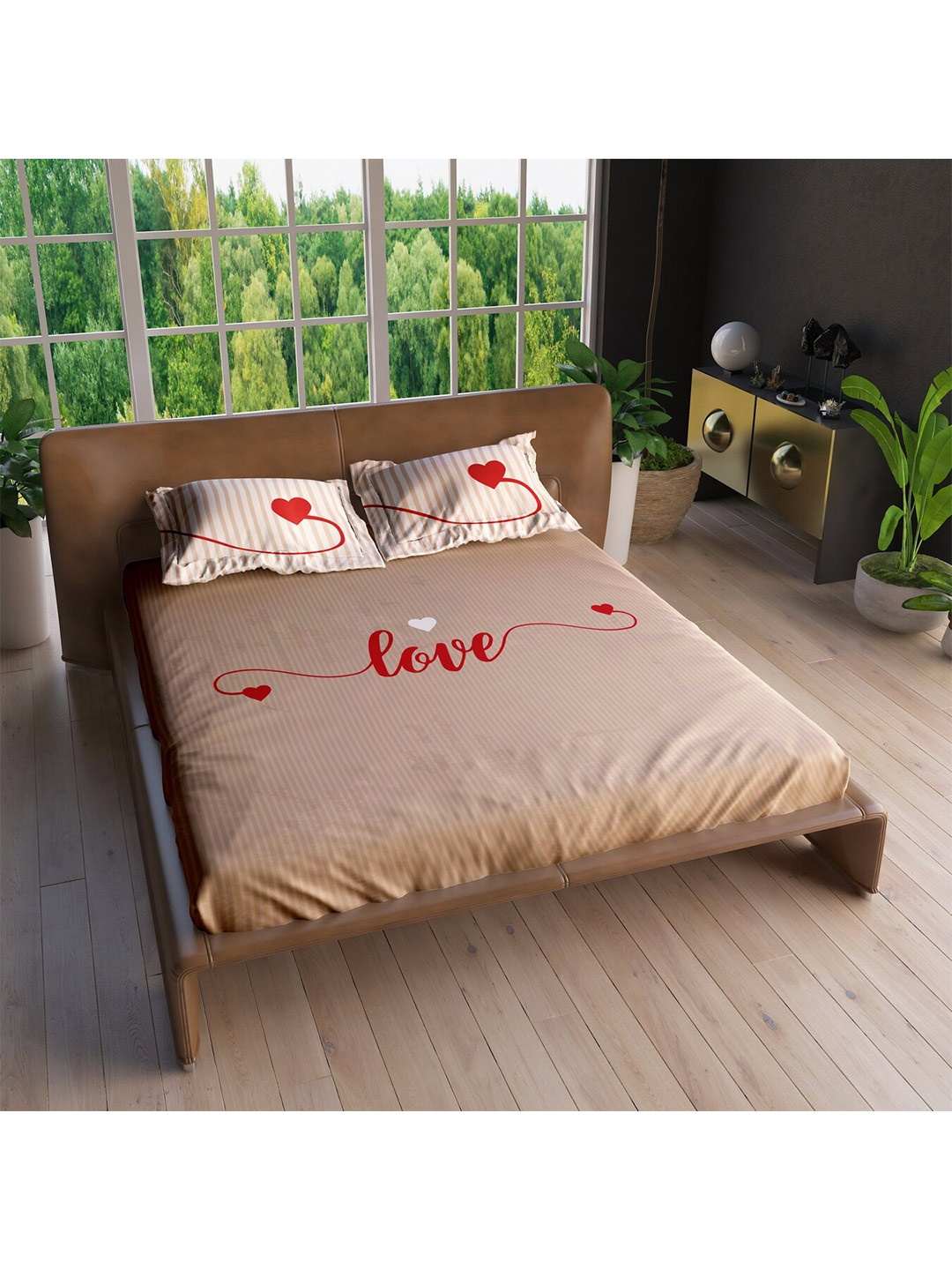 

LABHAM Rose & Brown 220 TC King Bedsheet with 2 Pillow Covers