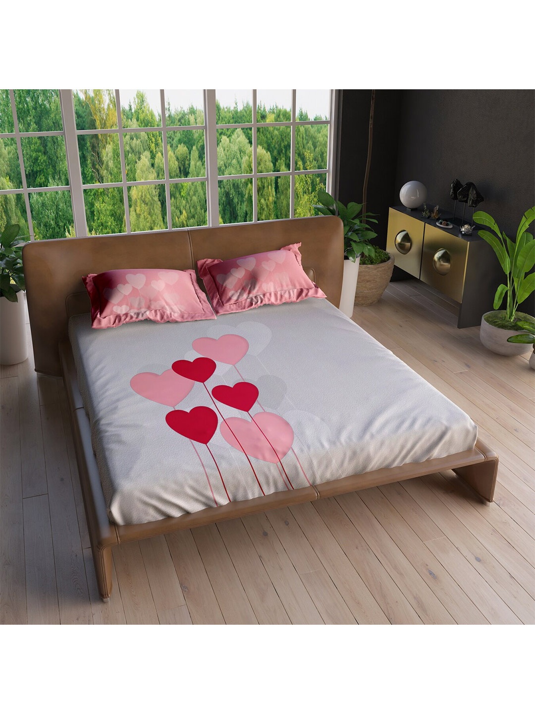 

LABHAM Grey & Pink 220 TC King Bedsheet with 2 Pillow Covers