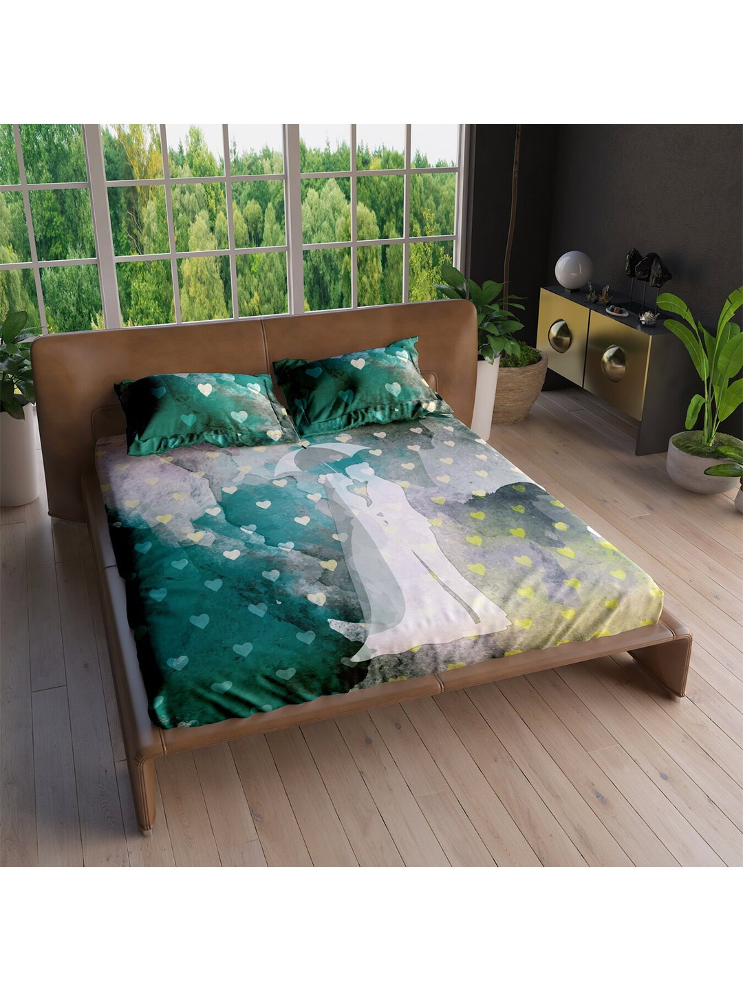 

LABHAM Green & White 220 TC King Bedsheet with 2 Pillow Covers