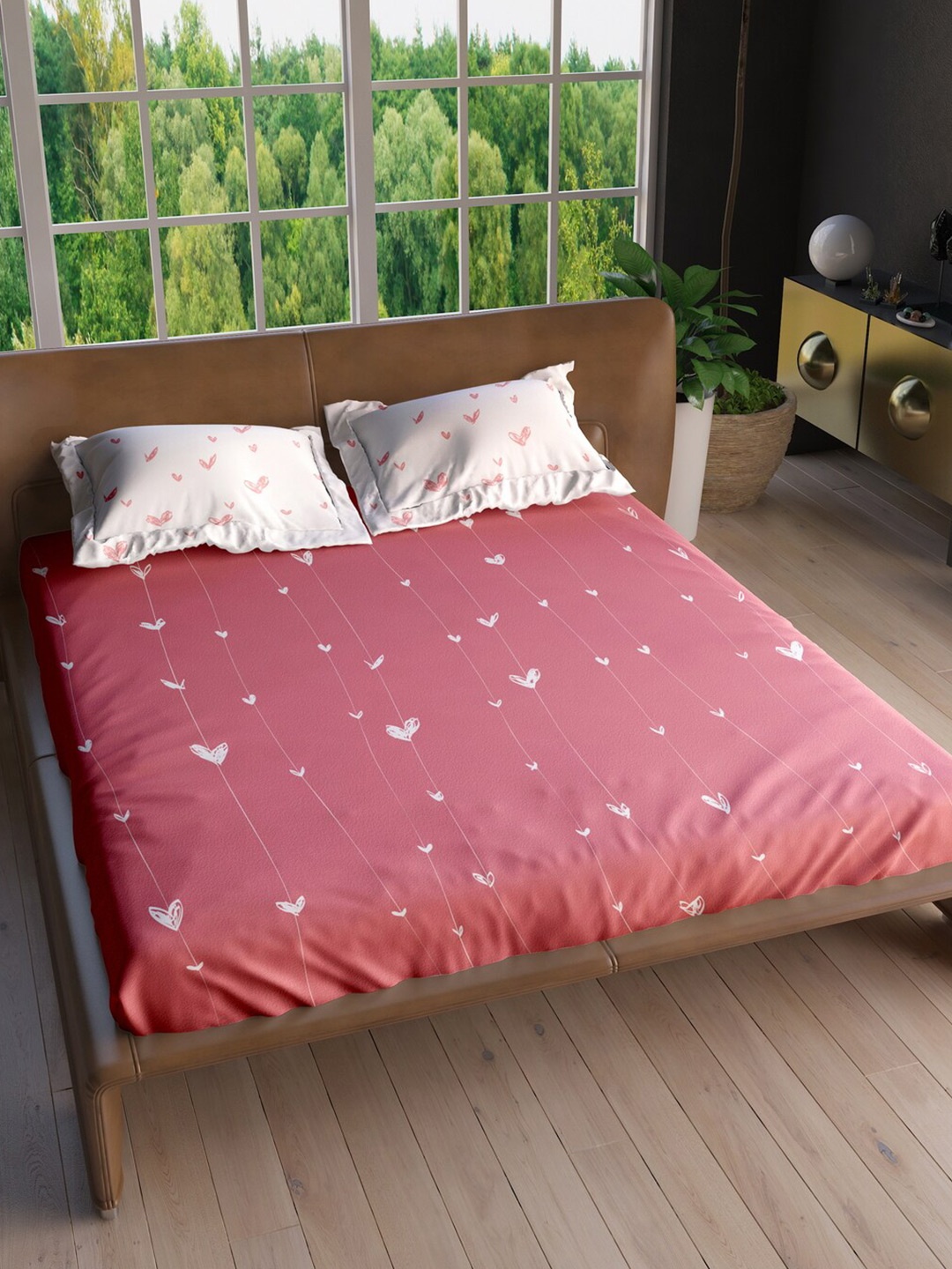 

LABHAM Rose & White 220 TC Cotton King Bedsheet with 2 Pillow Covers