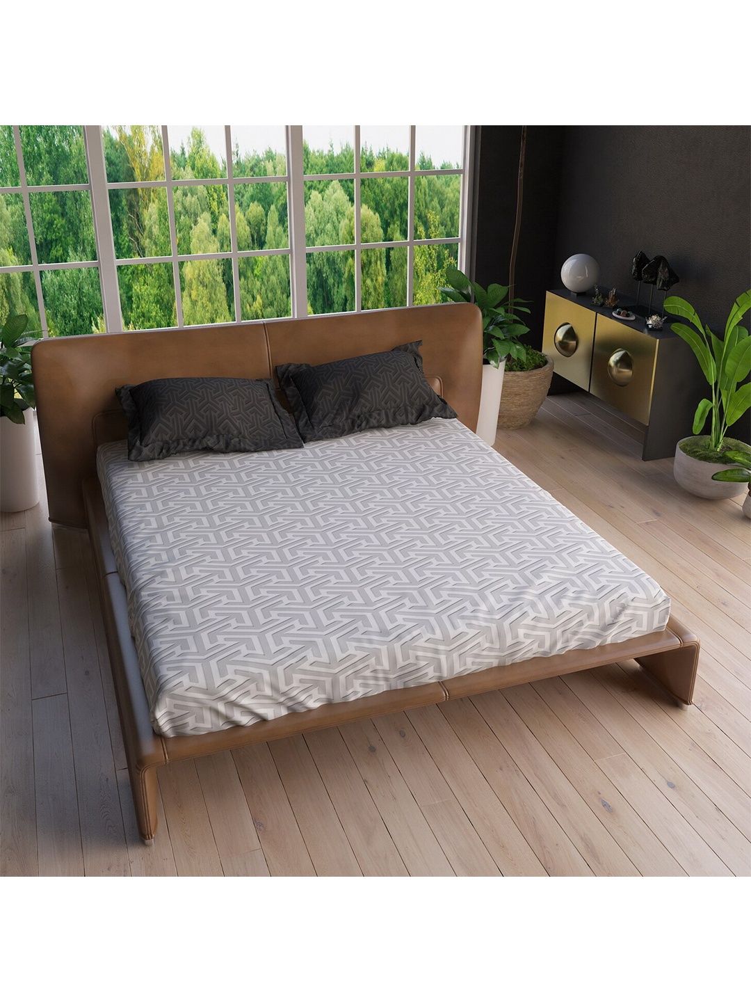 

LABHAM White & Black 220 TC King Bedsheet with 2 Pillow Covers