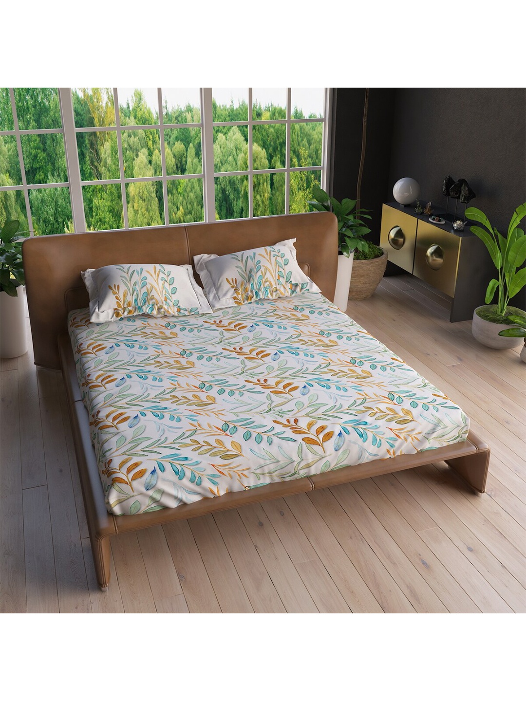

LABHAM Sea Green & White 220 TC King Bedsheet with 2 Pillow Covers