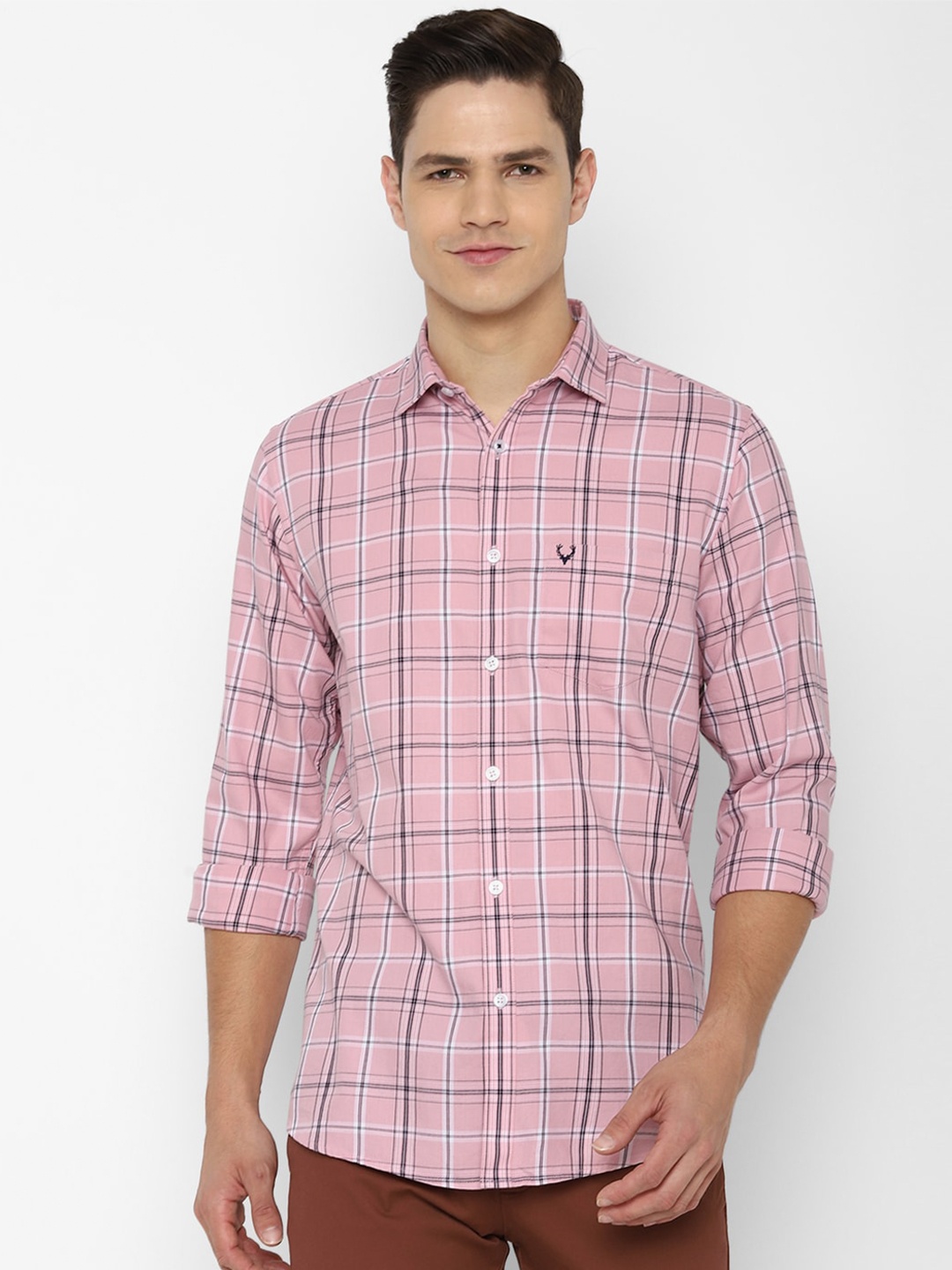 

Allen Solly Men Pink Slim Fit Checked Casual Shirt