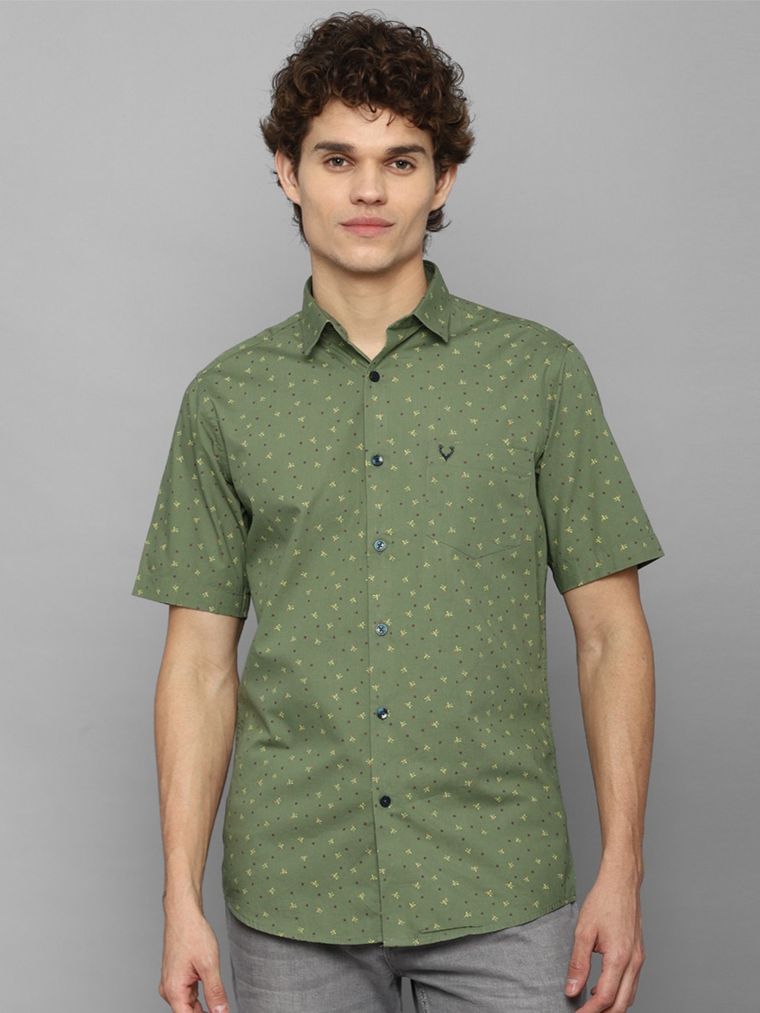 

Allen Solly Men Green Slim Fit Printed Pure Cotton Casual Shirt