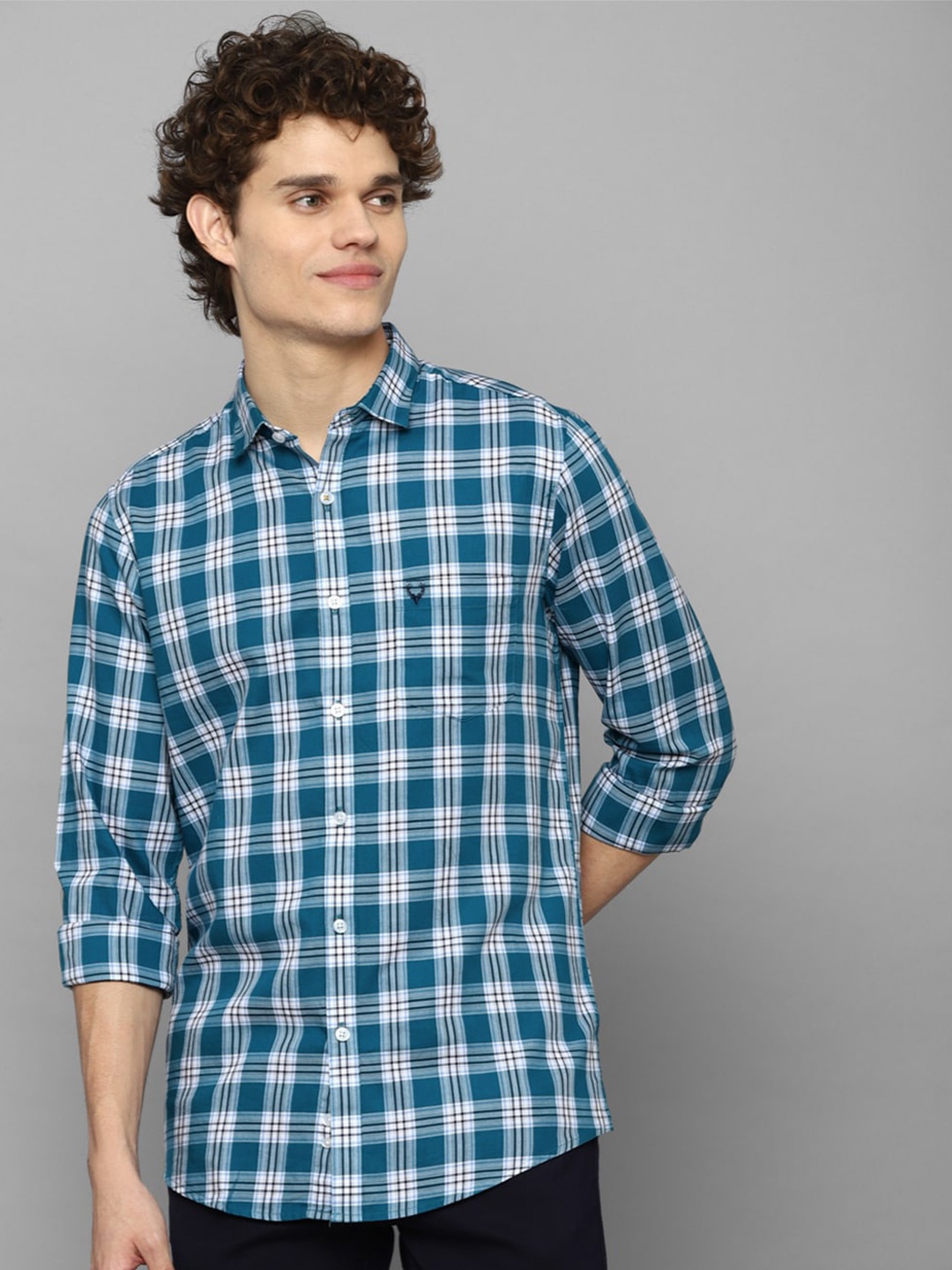 

Allen Solly Men Blue Slim Fit Tartan Checks Checked Casual Shirt