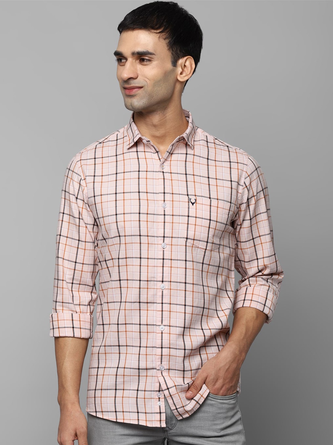 

Allen Solly Men Pink Slim Fit Checked Pure Cotton Casual Shirt