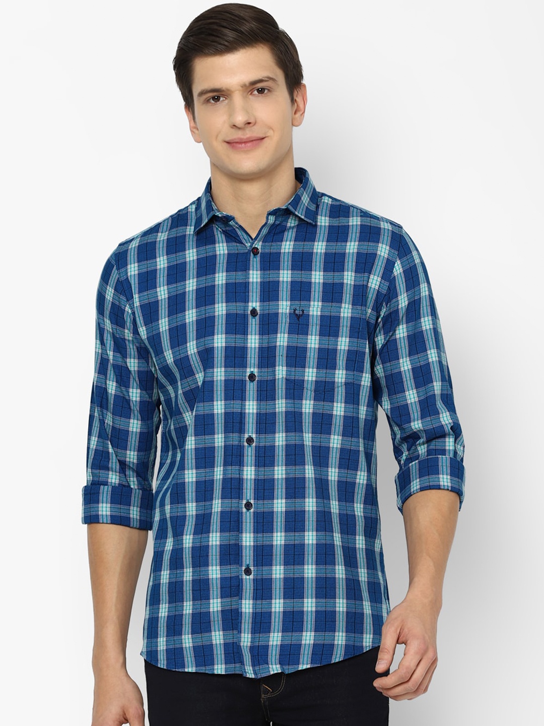 

Allen Solly Men Blue Slim Fit Checked Pure Cotton Casual Shirt